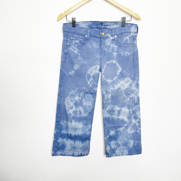 y2k 7 FOR ALL MANKIND CROP DOJO Bleach Dye low rise jeans stretch womens 29 - Picture 2 of 8